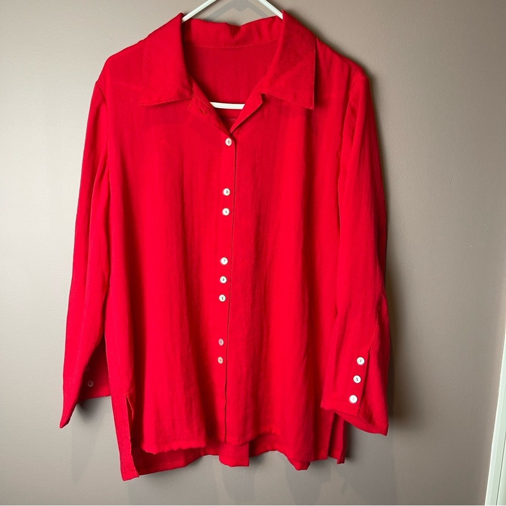 Fridaze Linen Redefined Red Button Up Top M - image 2